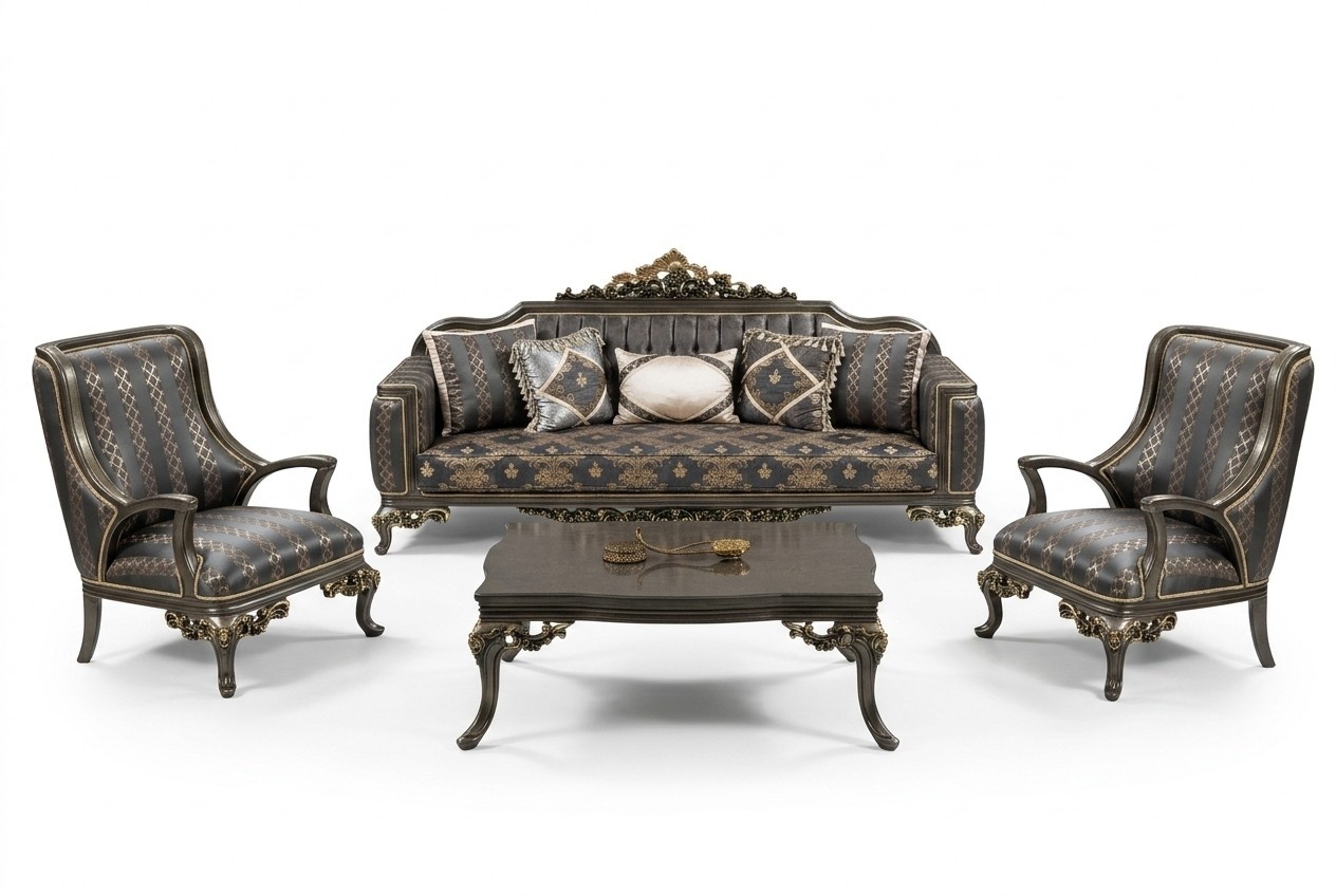 Sofa Set 3+1+1 Seater Coffee Table Armchair Sofas Set Fabric Baroque Seat