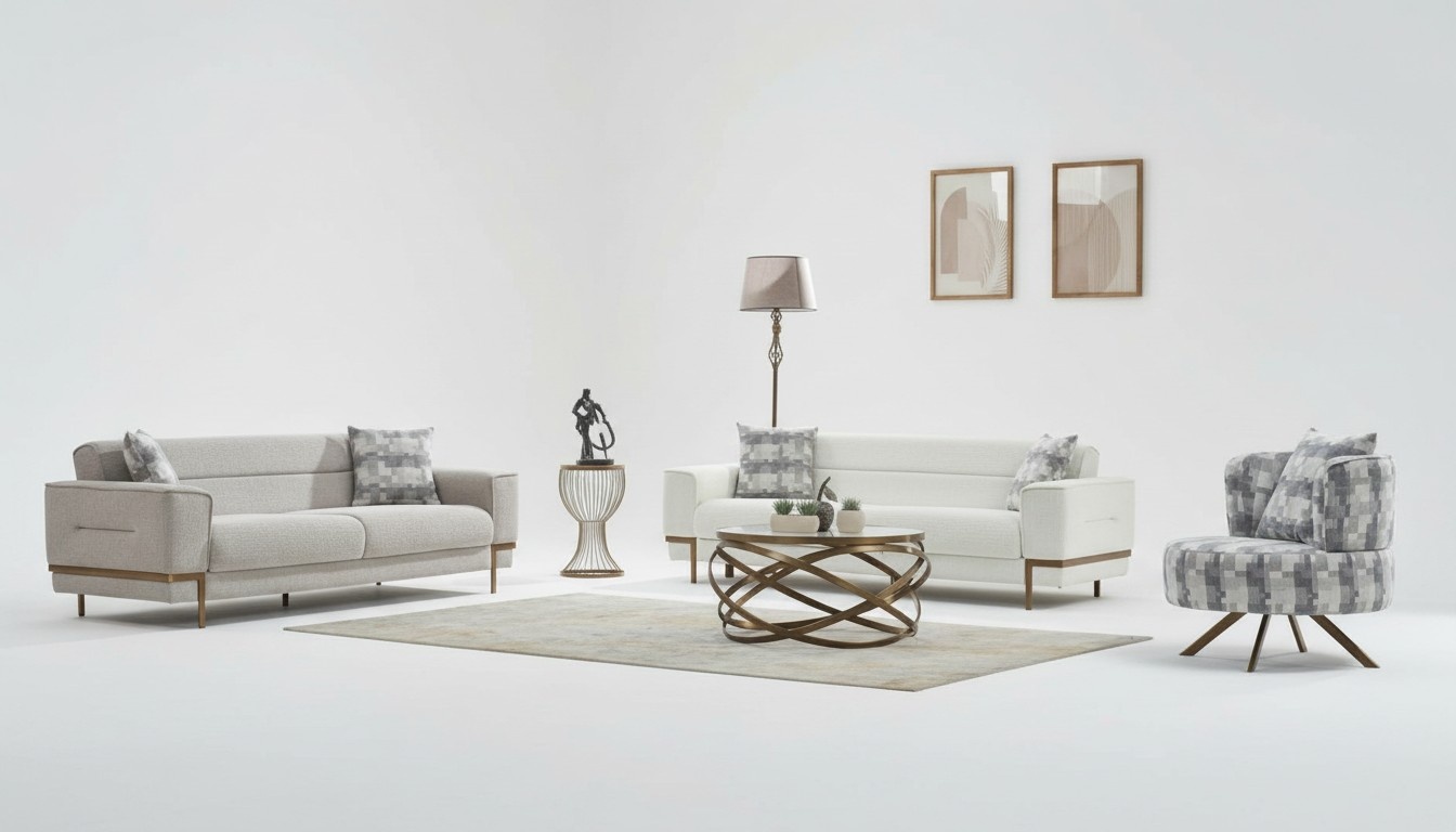 Suit Sofa set Couch upholstered sofa three-seater armchair gray 3-piece