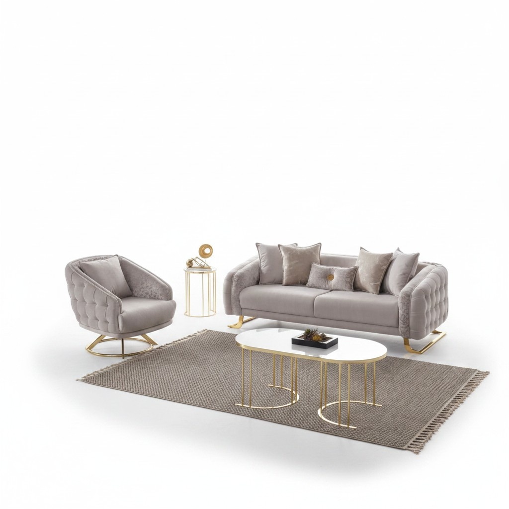 3-seater sofa set, fabric, 2 pieces, upholstered sofa, gray.