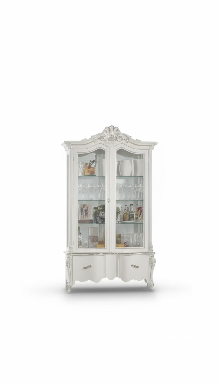Showcase Italian living room furniture cupboard white glass display cabinet