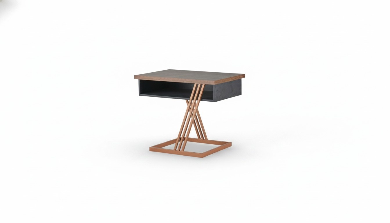 Brown Black Bronze Stainless Steel Rectangular Modern Side Table with Shelf