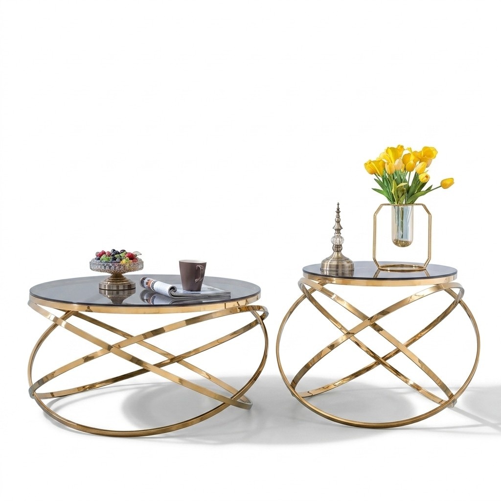 Side Couch Table Round Tables Round Sofa Metal Glass Designer Luxury design