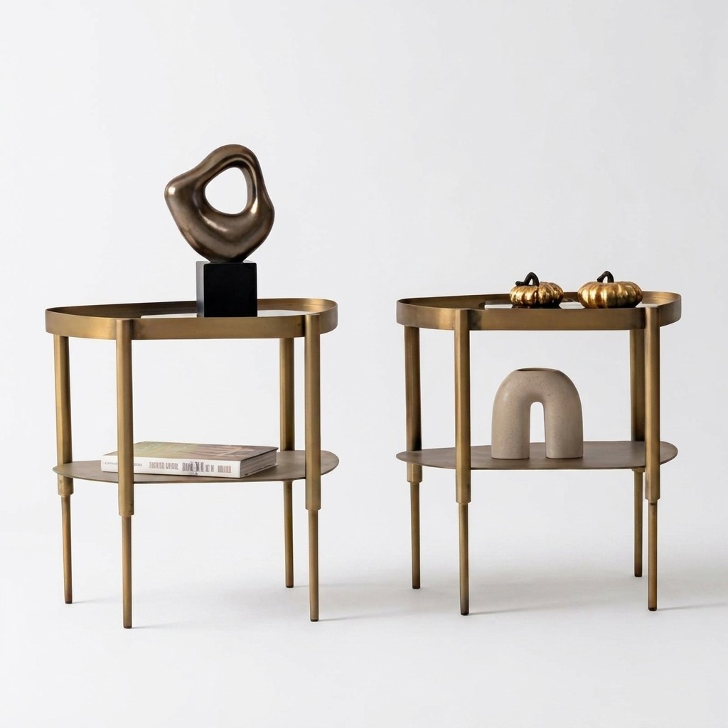 Side table duo made of stainless steel – modern and with an elegant surface.