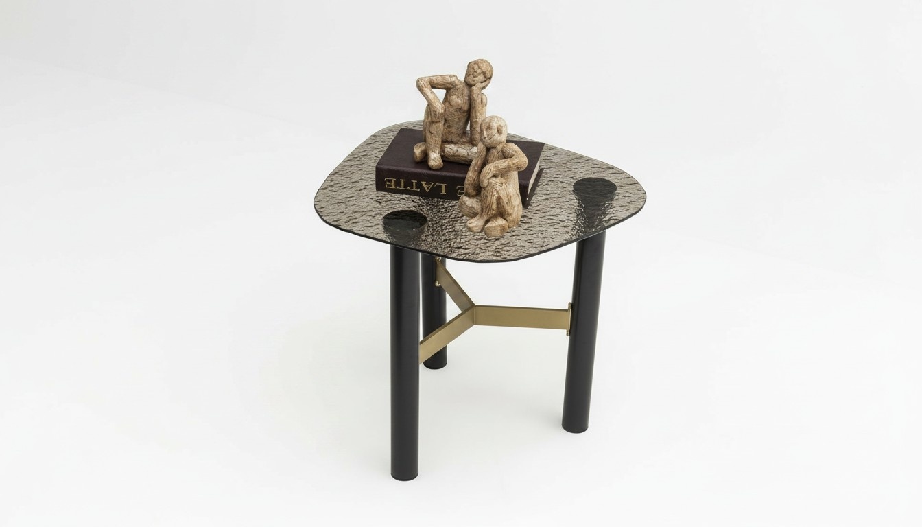 Glass side table in brown, modern elegant living style.
