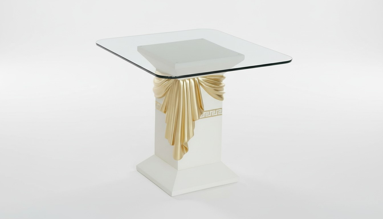 Antique greek stone column style design decoration furniture with patterns & glass surface