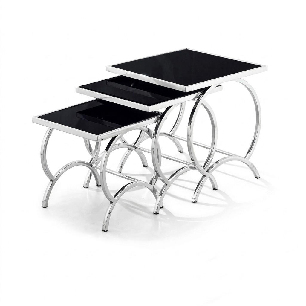 Side Table 3x Coffee Table Set Living Room Design Stainless Steel Furniture New