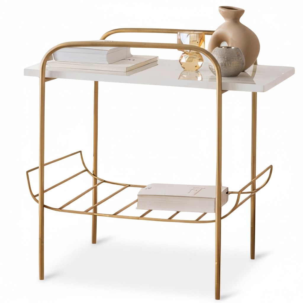 Side table with newspaper holder and wooden top – Modern design