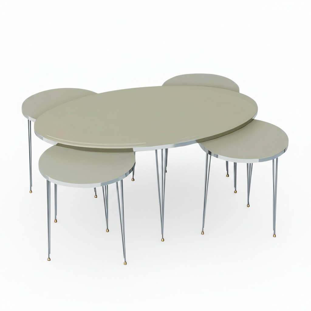 Modern wooden coffee table with side tables in multicolored design