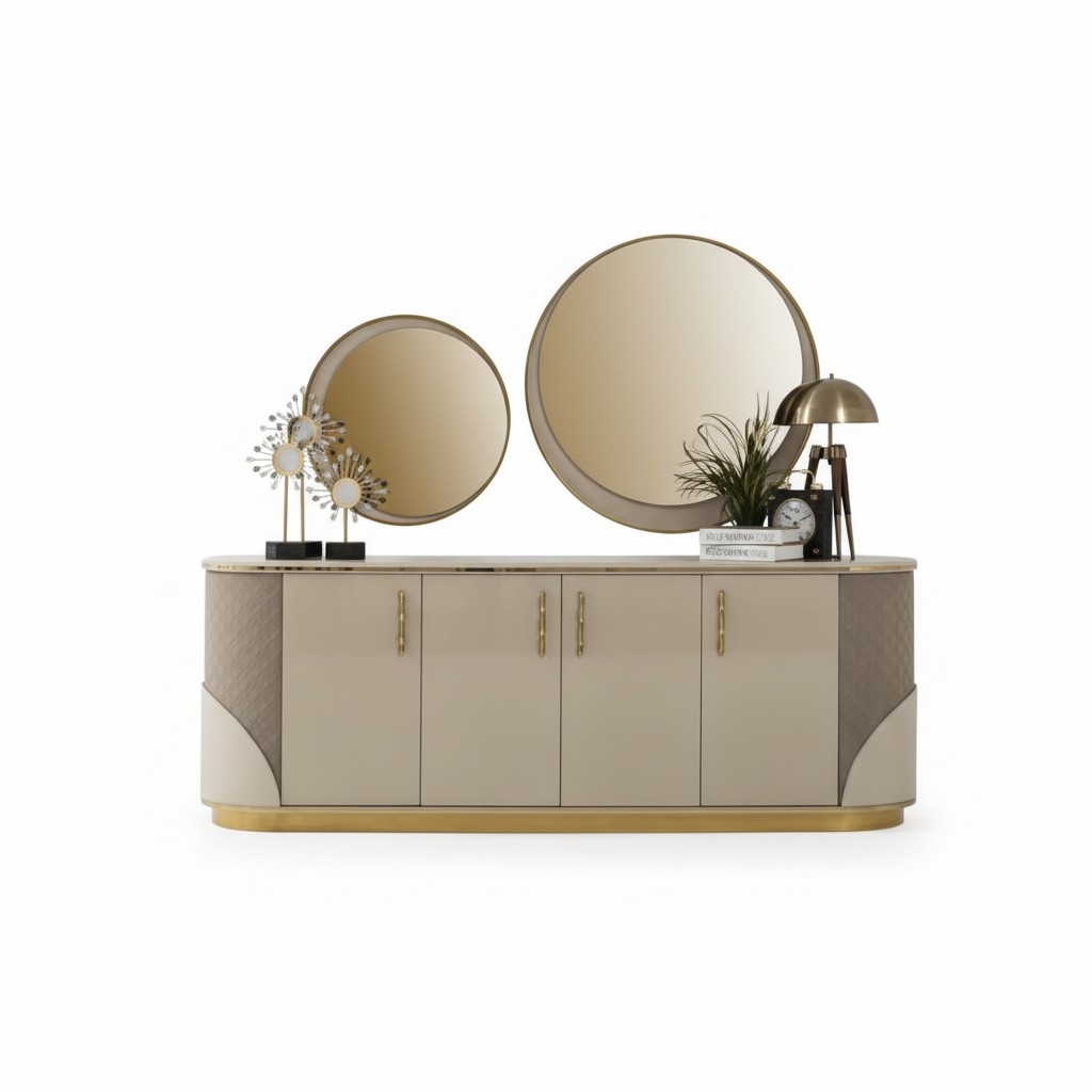 Sideboard 2x mirror living room design luxury furniture console lowboard beige