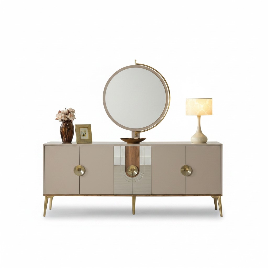 Sideboard cabinet brown high gloss furniture wood luxury chest of drawers