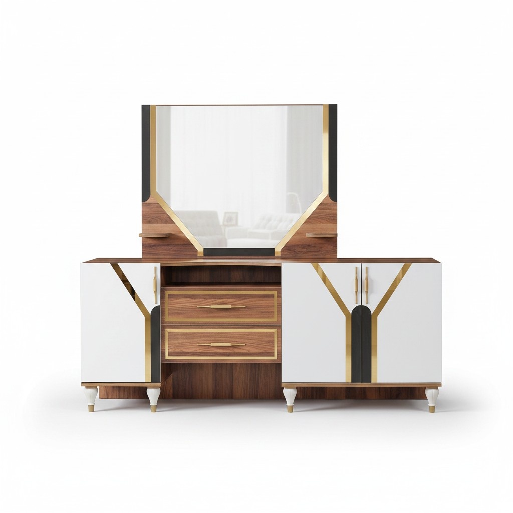 Sideboard cabinet brown high gloss furniture wood chest of drawers