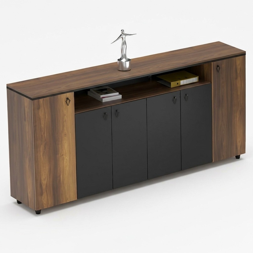 Sideboard cupboard chest of drawers double-door cabinet study room brown black