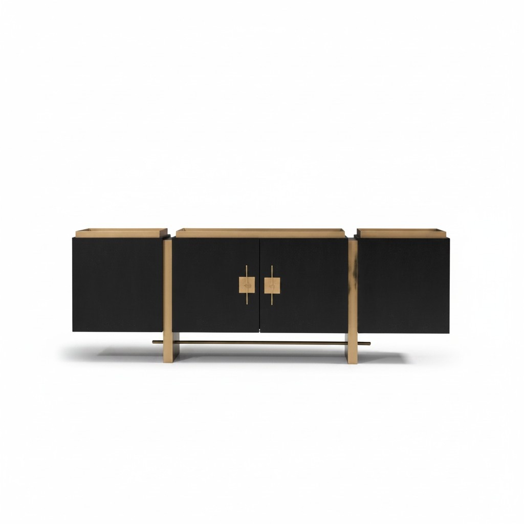 Sideboard Sideboard Cabinet Chest of drawers Wood Black Modern Design Gold