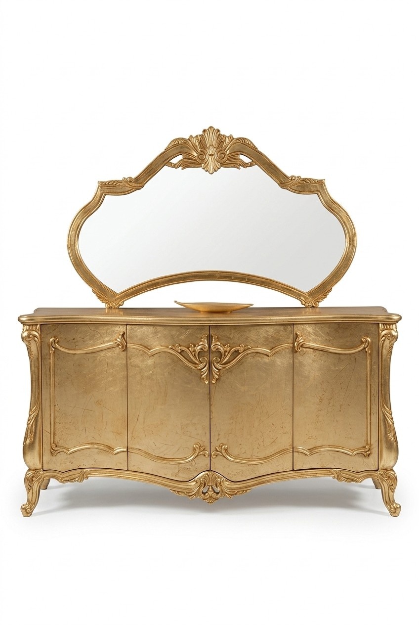 Sideboard with Mirror Luxury Set Commode Wood Chests of Drawers Classic