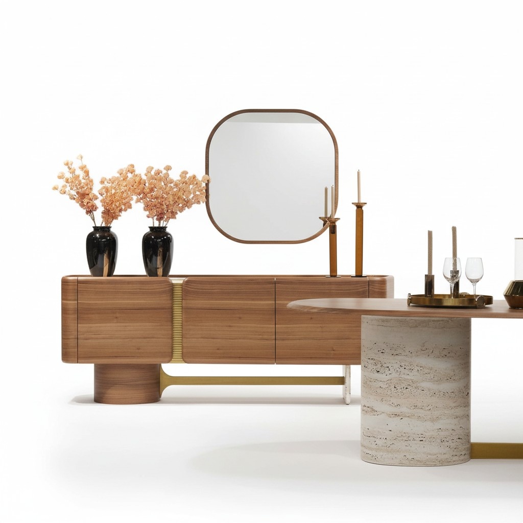 Sideboard dresser set sideboard mirror wood brown furniture design set