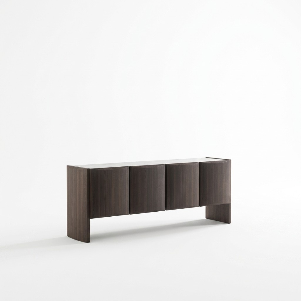 Elegant brown wooden sideboard with mirror in modern design.