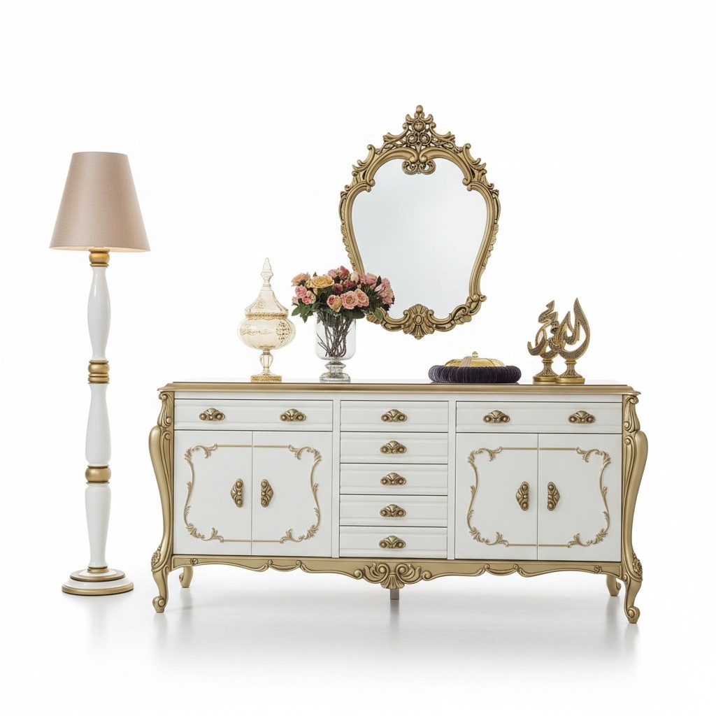 Sideboard Chests of Drawers Cupboard Set 2pcs Commode Mirror