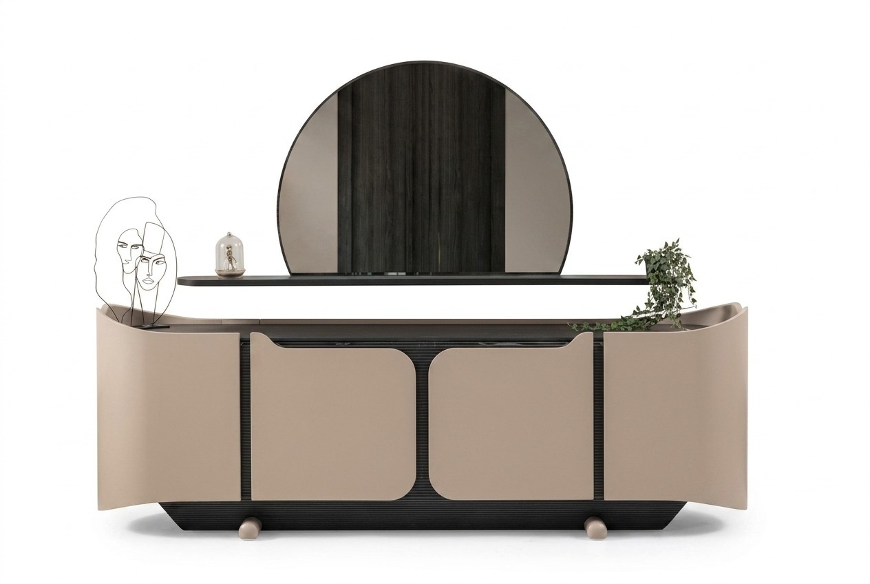 Sideboard sideboard chest of drawers with mirror cabinet wood beige modern set
