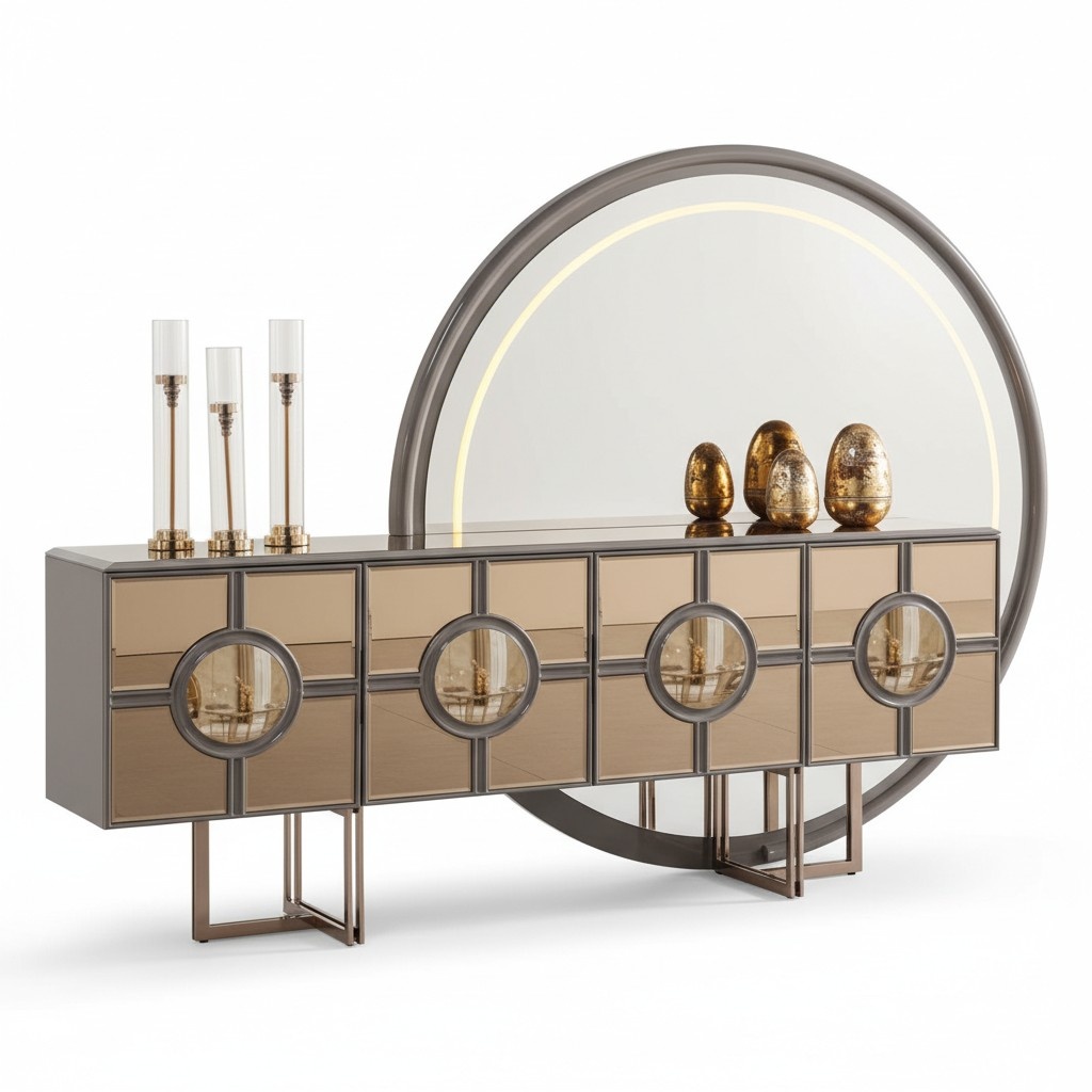 Sideboard dresser wood cabinet luxury living room dresser gold mirror