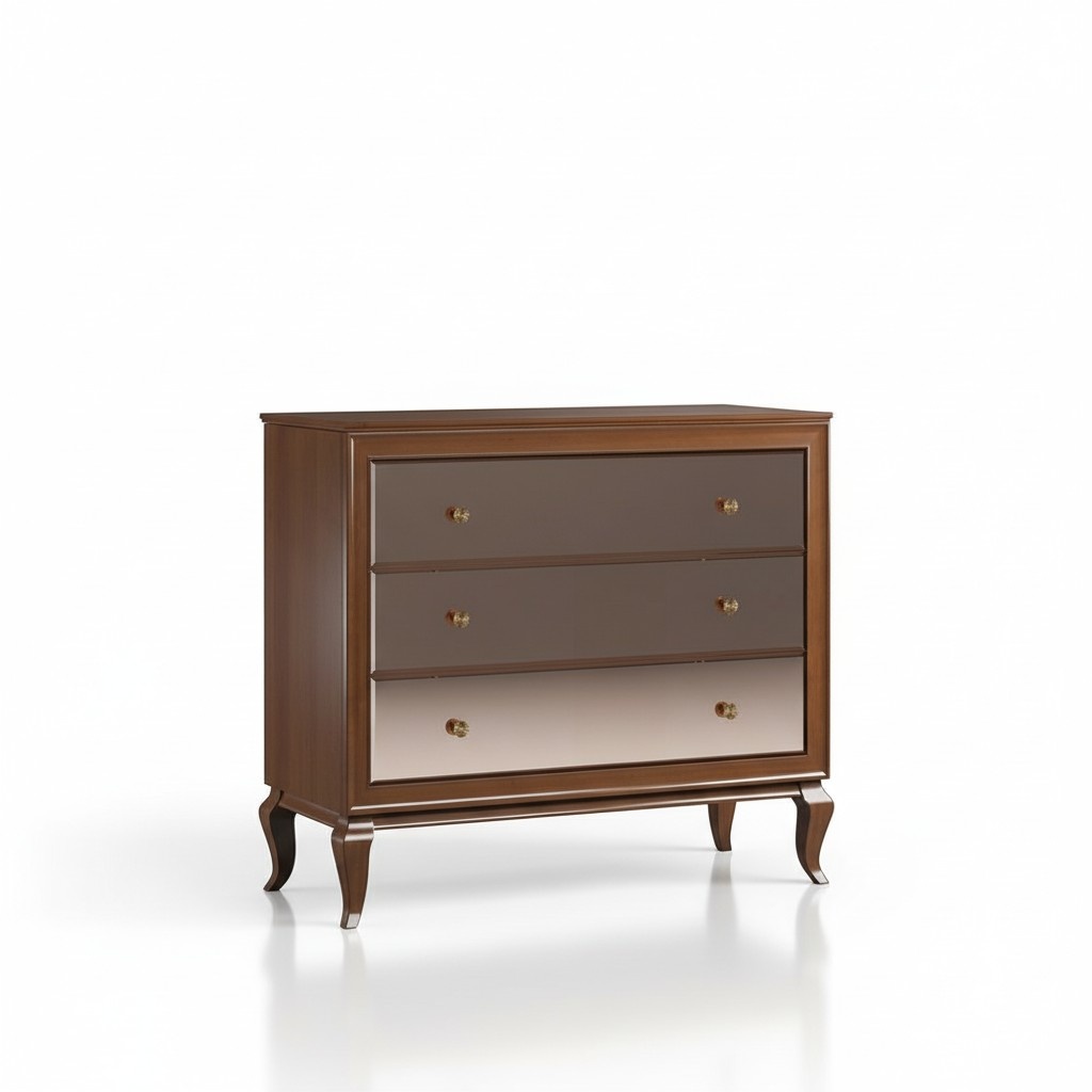 Classic style made of real wooden brown design chest of 3-sliding drawers