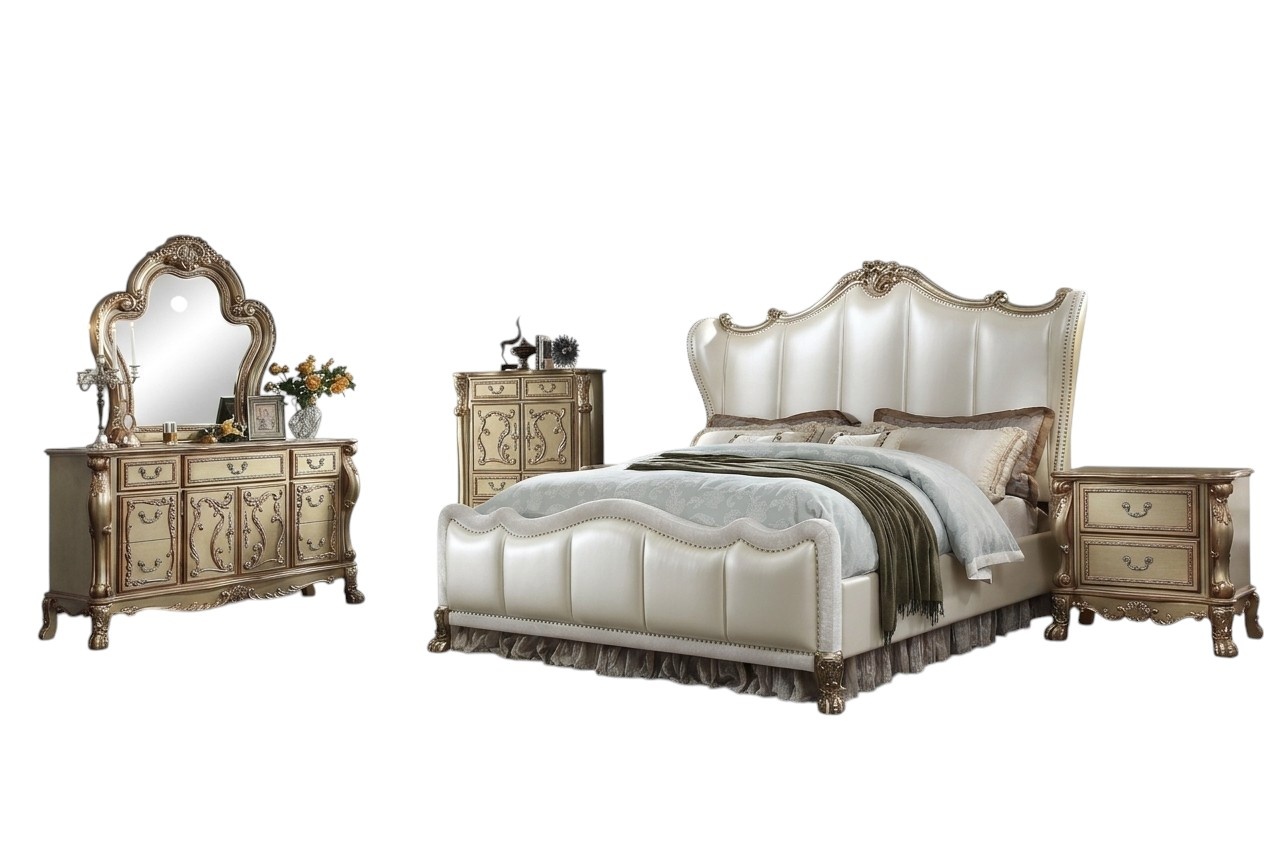 Sideboard Carved Wood Commode + Mirror Commodes Baroque Rococo Console 2pcs.