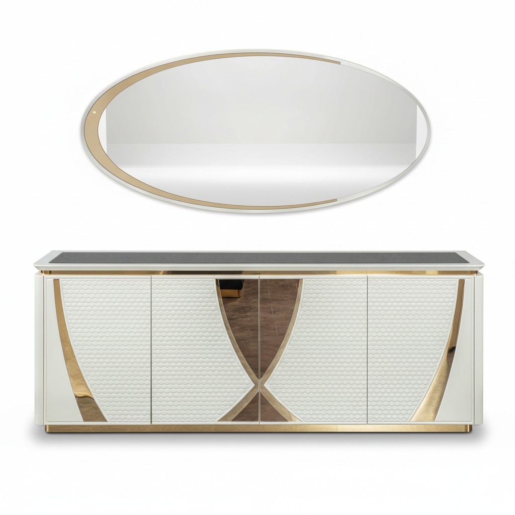 Sideboard Group Wood Design Sideboard Cabinet Shelf Set 2-piece Dresser Mirror