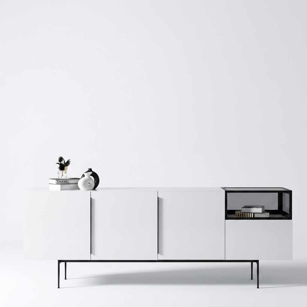 Sideboard Italian style furniture wood mirror set 2 pcs. living room cabinets