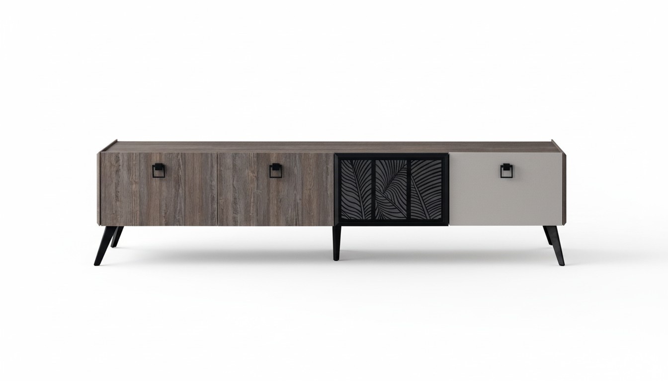 Sideboard Living Room TV Stand RTV Lowboard Cabinet Wood Gray Chest of Drawers