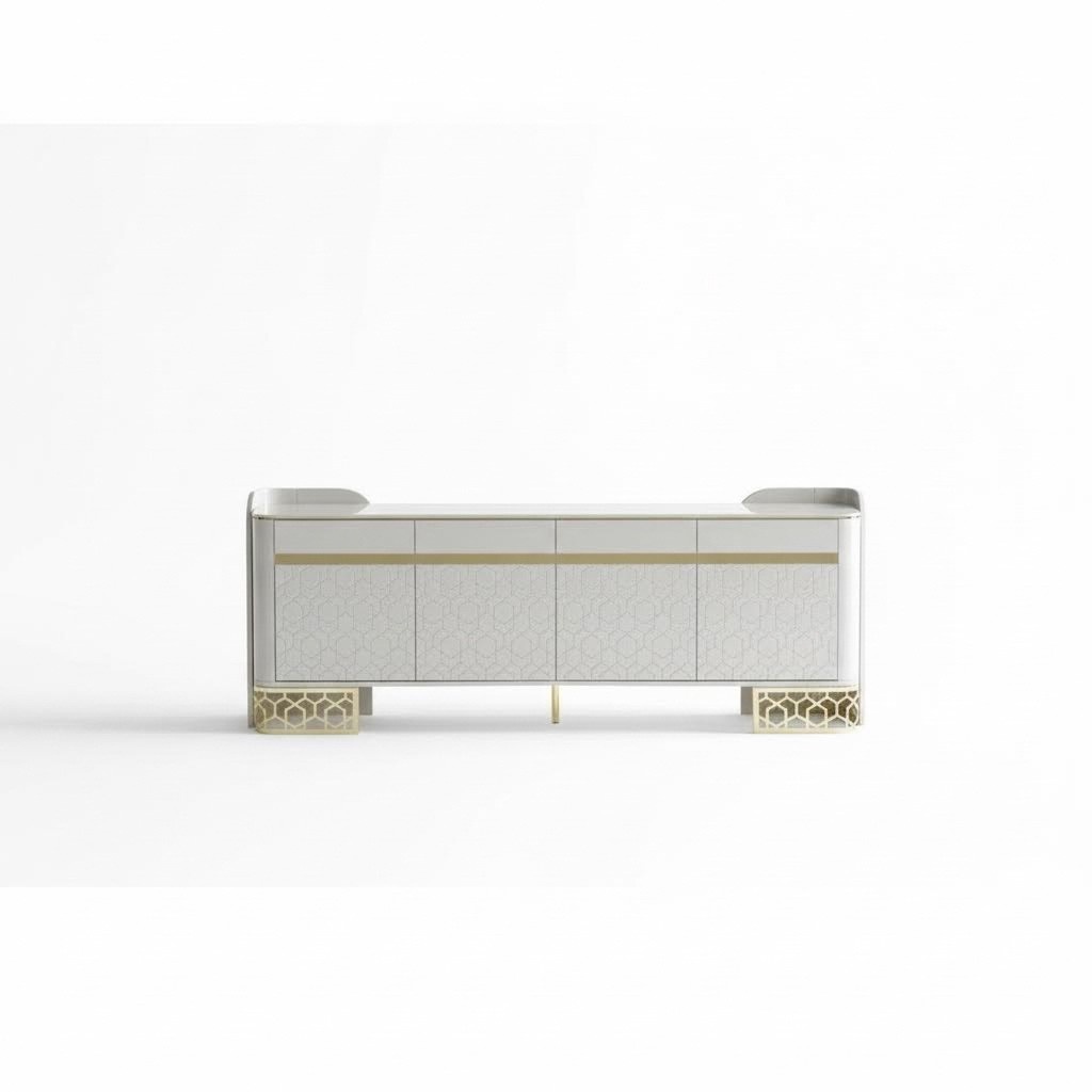Luxury modern design sideboard high-quality furniture cabinet mirror 2-piece set.