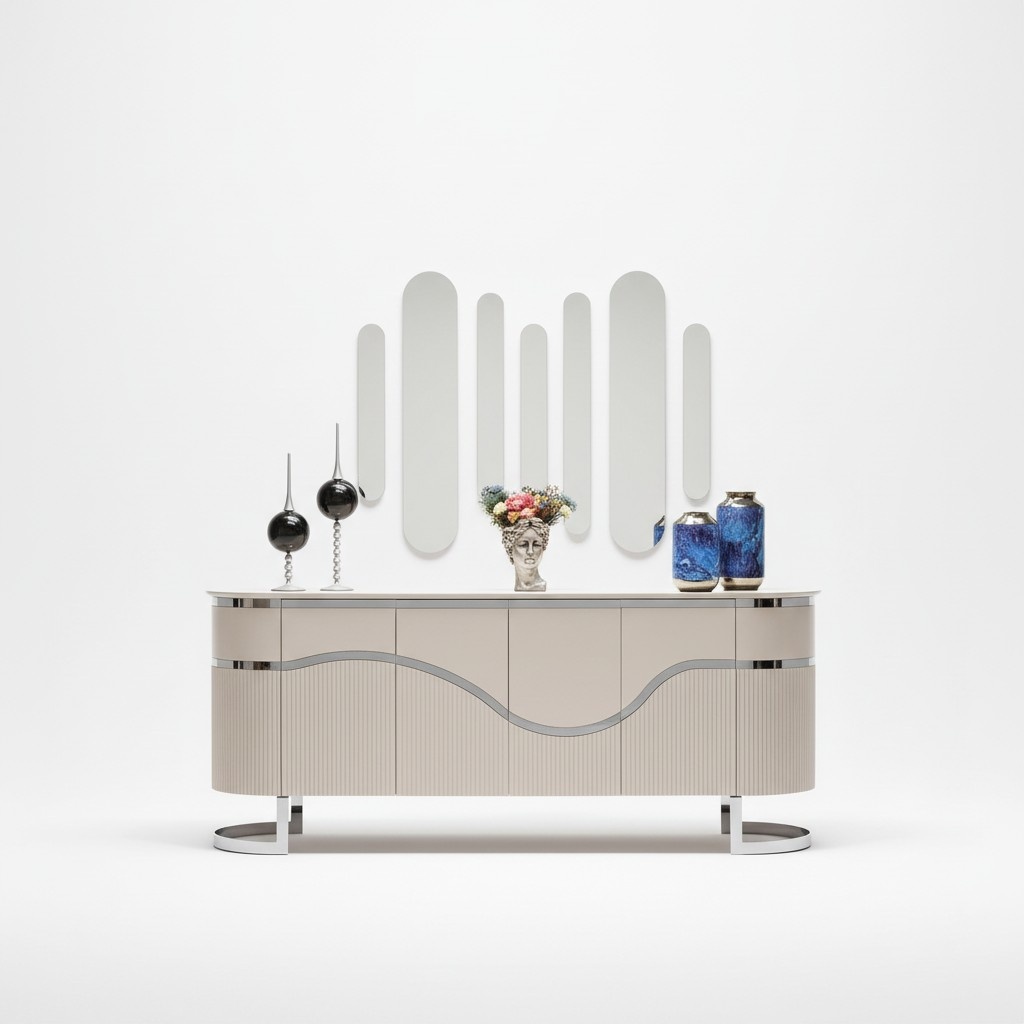 Sideboard Mirror Dining Room Wood Dining Room Set Group Design 5-piece Suite