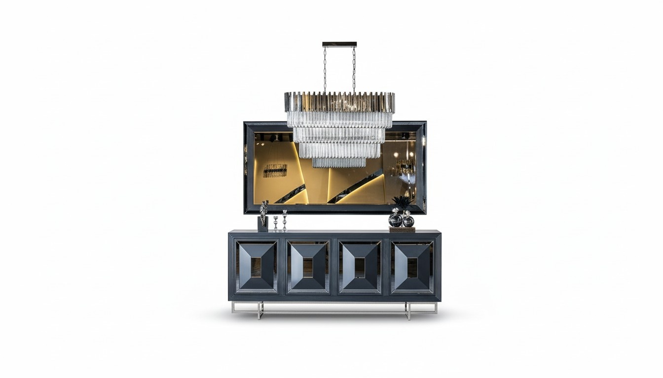 Dresser mirror living room gray chest of drawers wood metal style modern cupboard