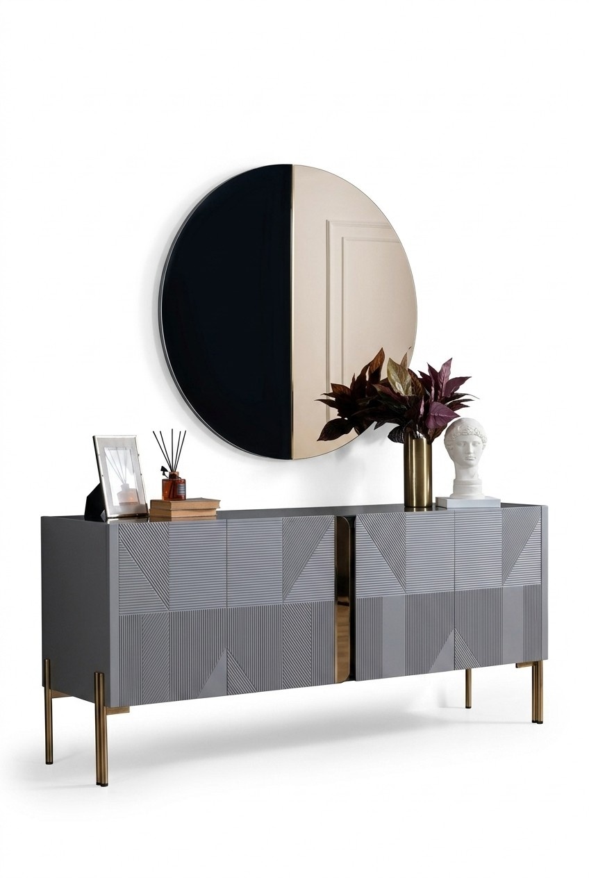 Sideboard mirror set Italian style 2-piece living room wooden chest of drawers cabinet