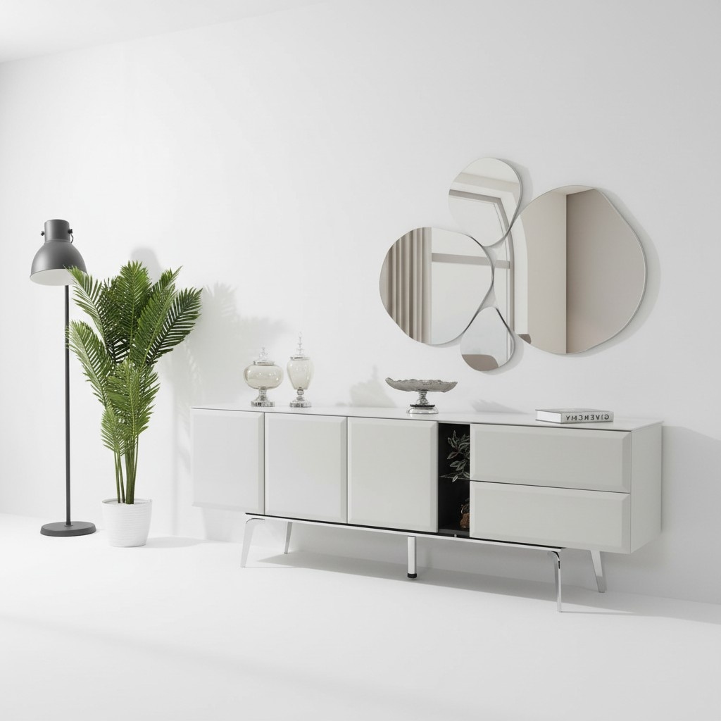 Sideboard with mirror dresser white console table modern wood set
