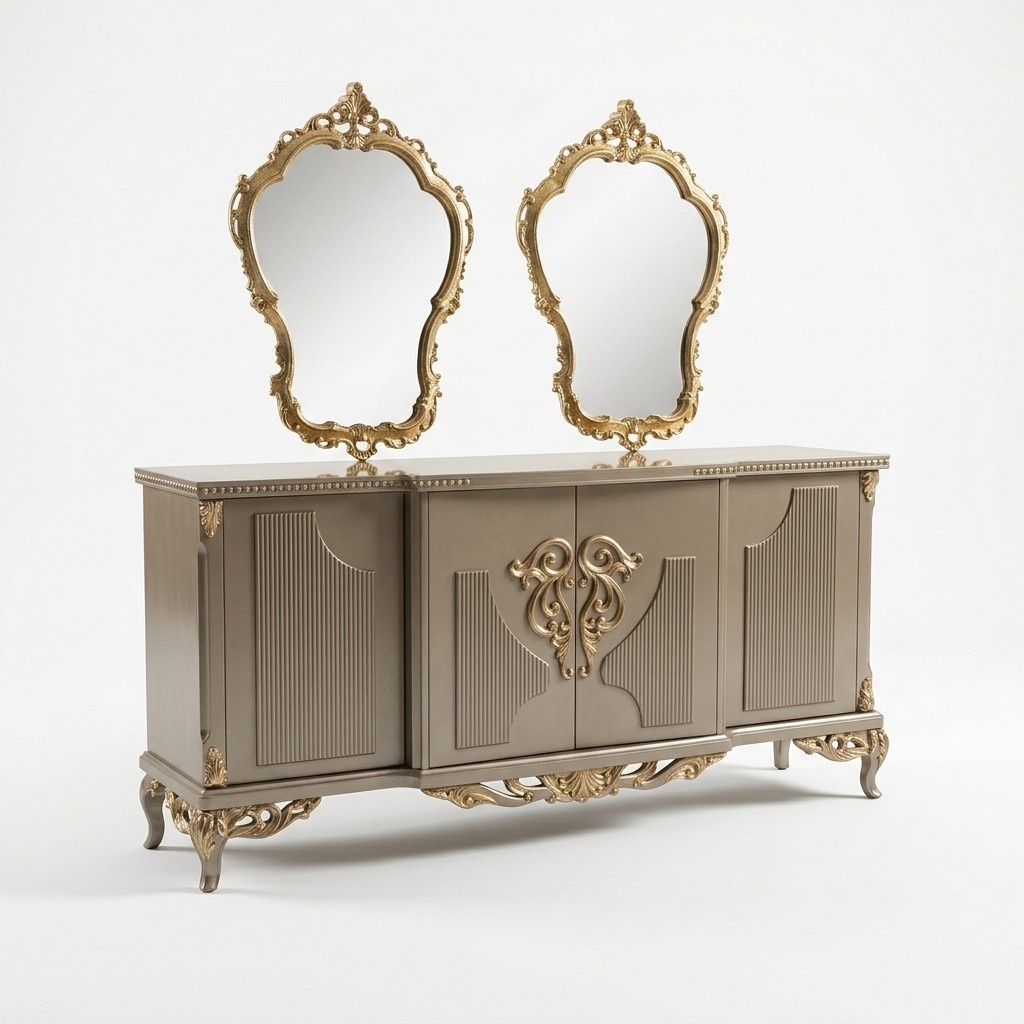 Sideboard with mirror taupe brown wood cabinet sideboard sideboard 2 pcs