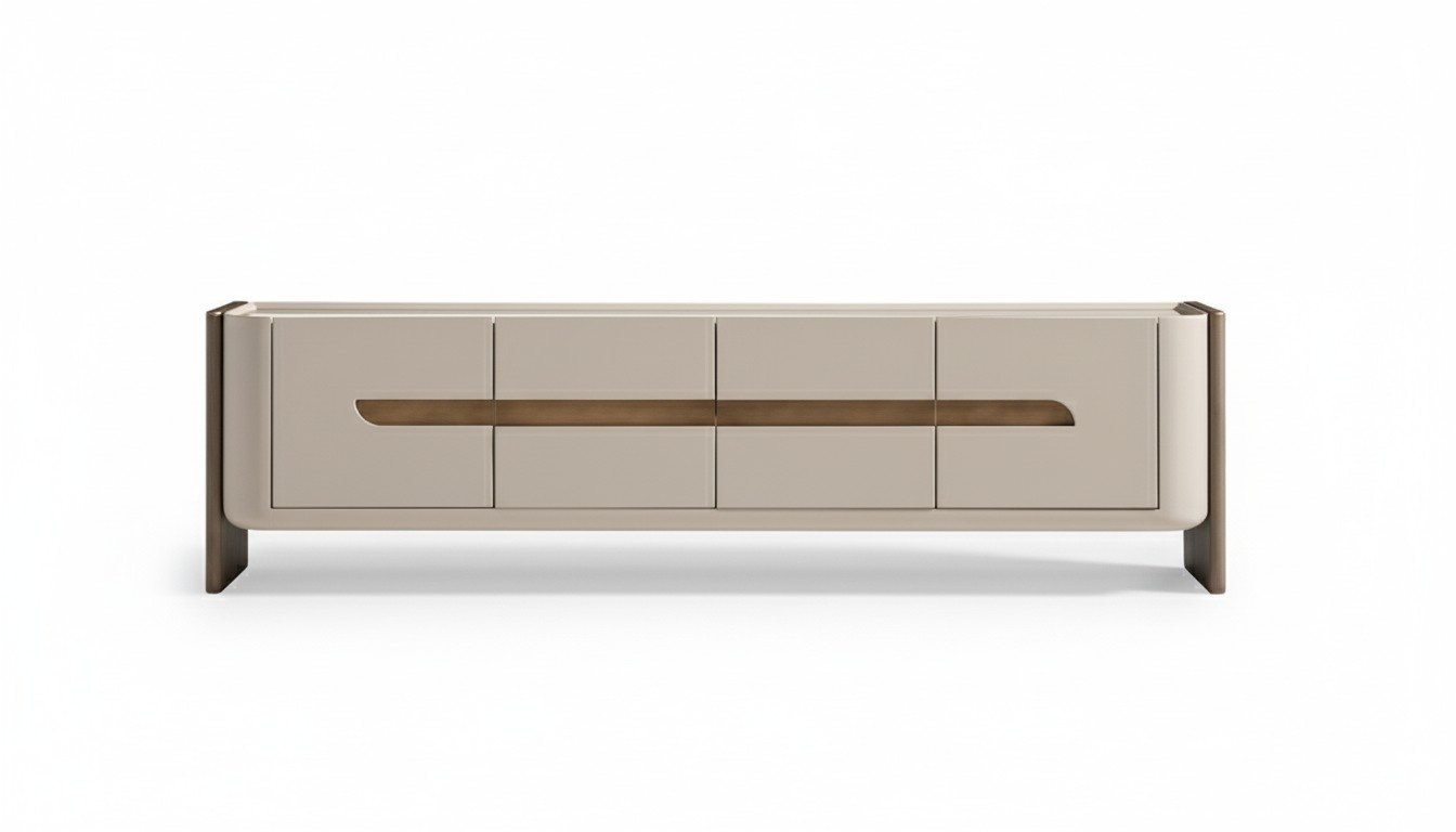 Sideboard RTV Lowboard TV Stand Beige Wood Living Room Cabinet Modern