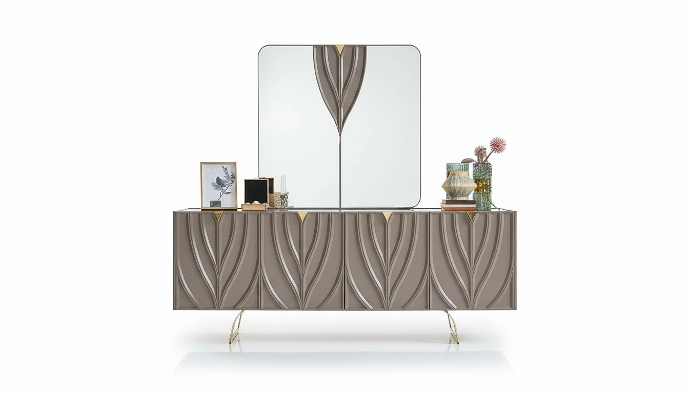 Sideboard set with mirror dining room wood brown cabinet