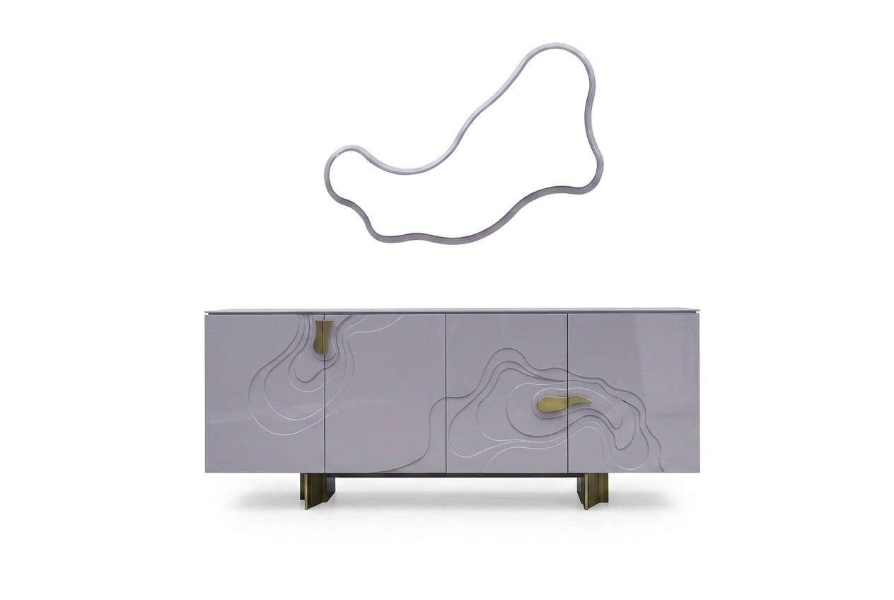Sideboard set with mirror cabinet wood pink dining room
