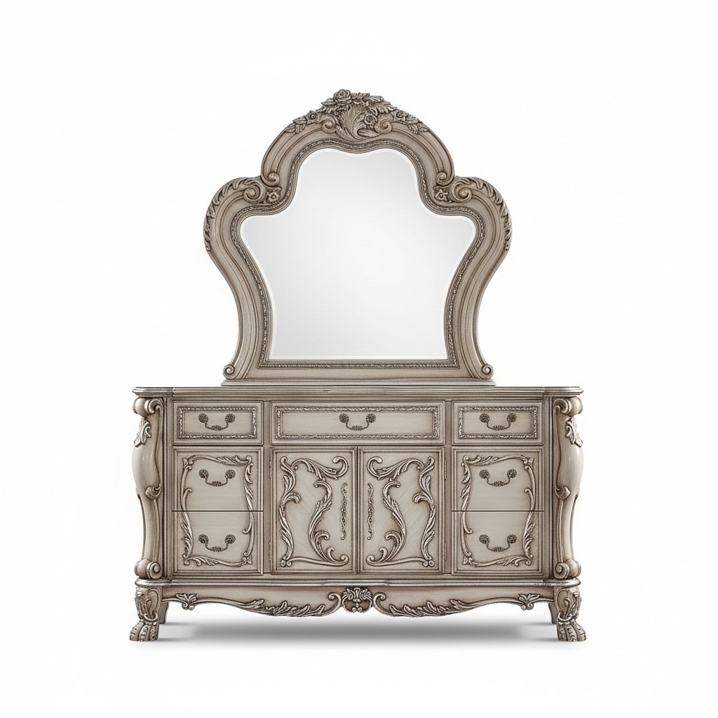 Sideboard silver baroque wood style classic Italian furniture design chest of drawers new