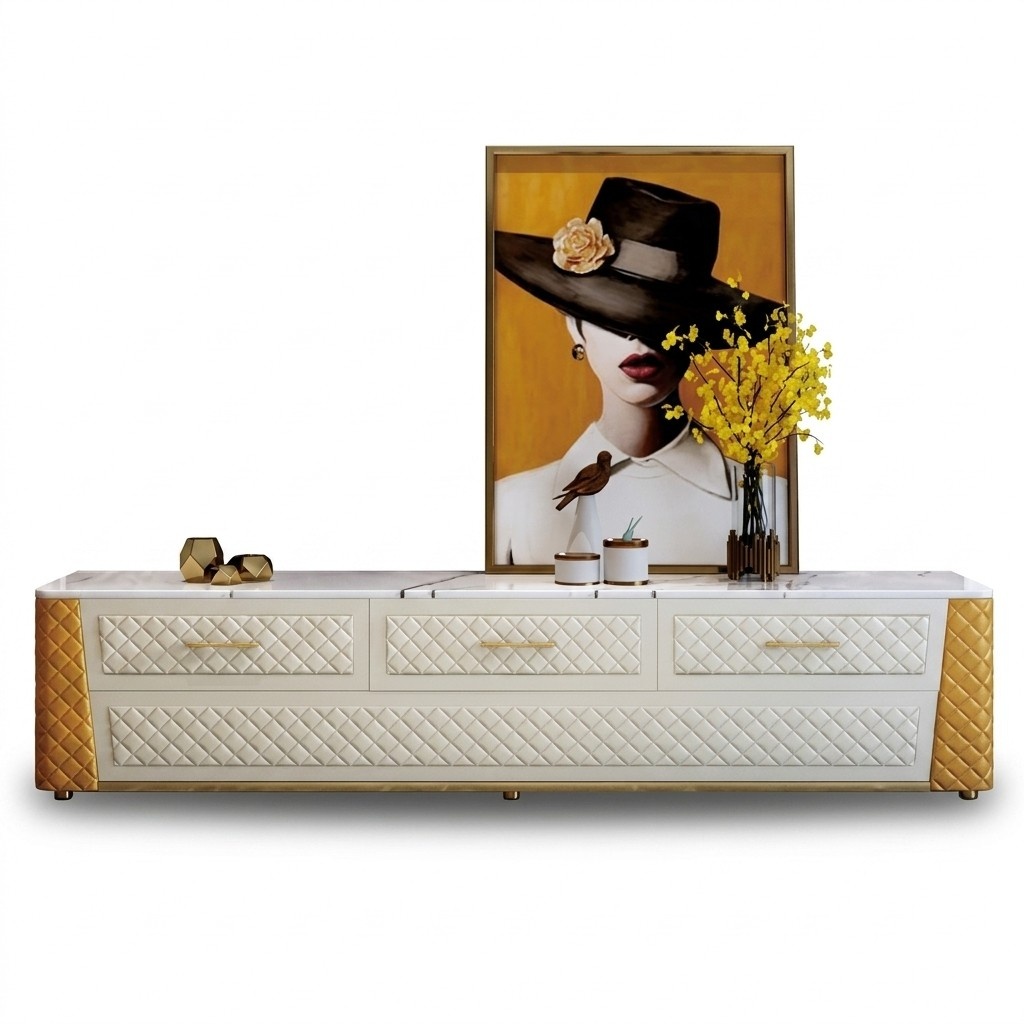 Sideboard TV Lowboard RTV XXL Cabinet Table Living Room Wood Marble Imitation New