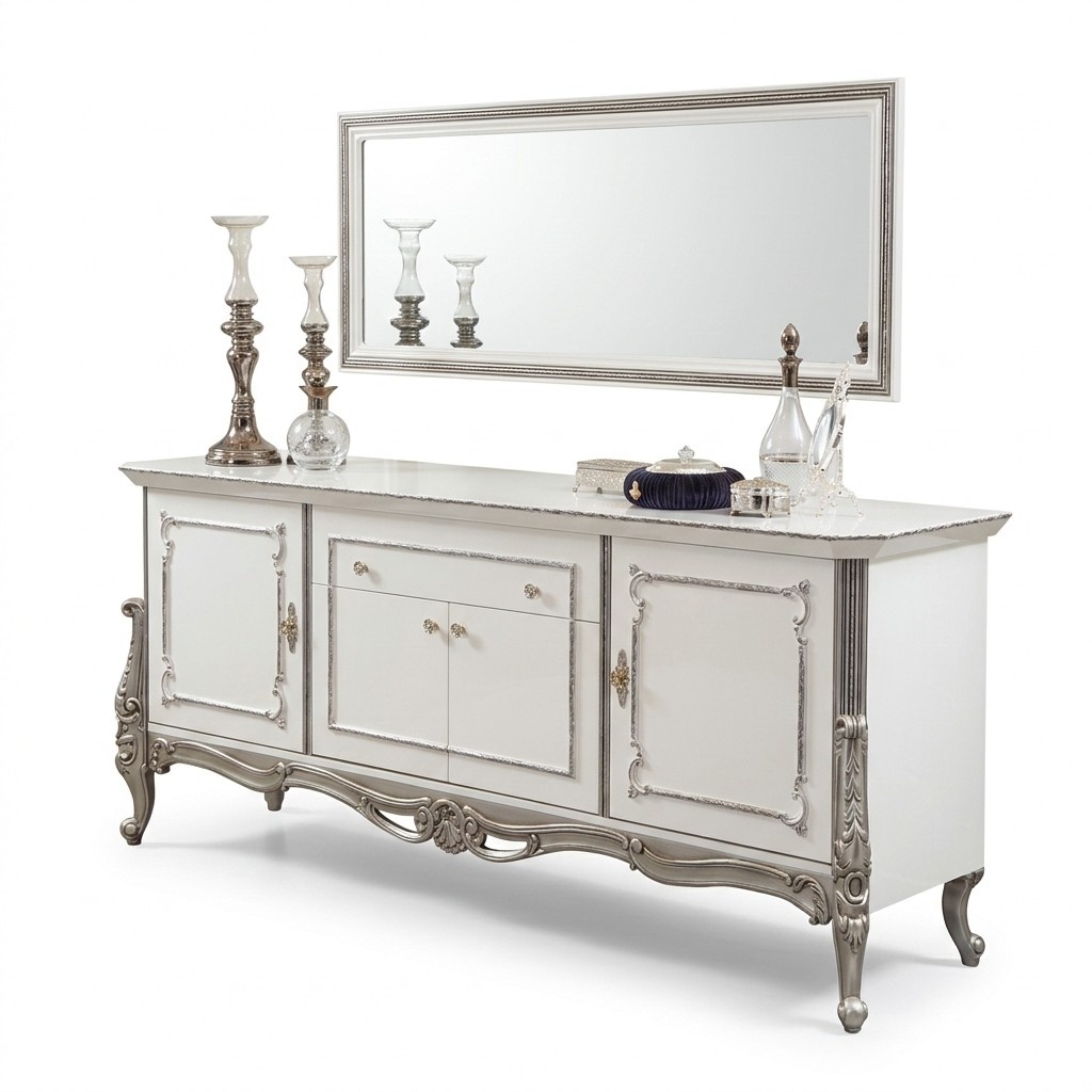Sideboard White Silver Sideboard Consoles Italian Style 2pcs Mirror