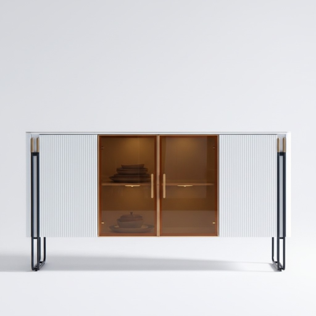 Sideboard White Wooden cabinet Modern style Living room dresser Sideboard