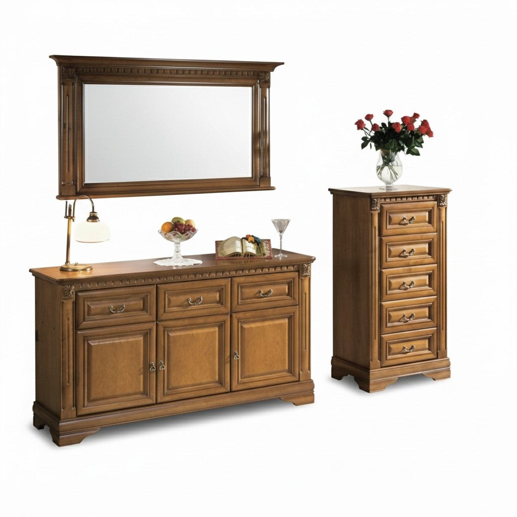 Sideboard with Mirror Classic Chest Stylish Furniture Living Room Set 3-piece
