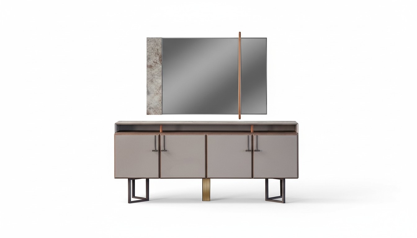 Sideboard set with mirror sideboard cupboard wooden chest of drawers grey