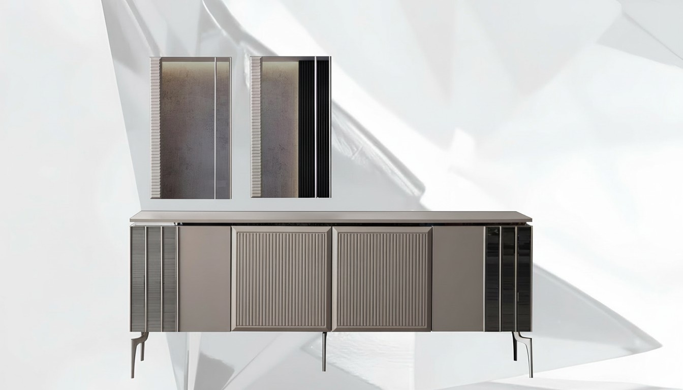 Set sideboard with mirror cabinet sideboard gray chest of drawers wood