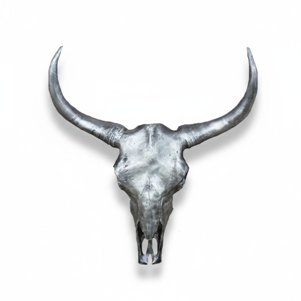Decorative wall sculpture designed as massive silver bull skull 60cm