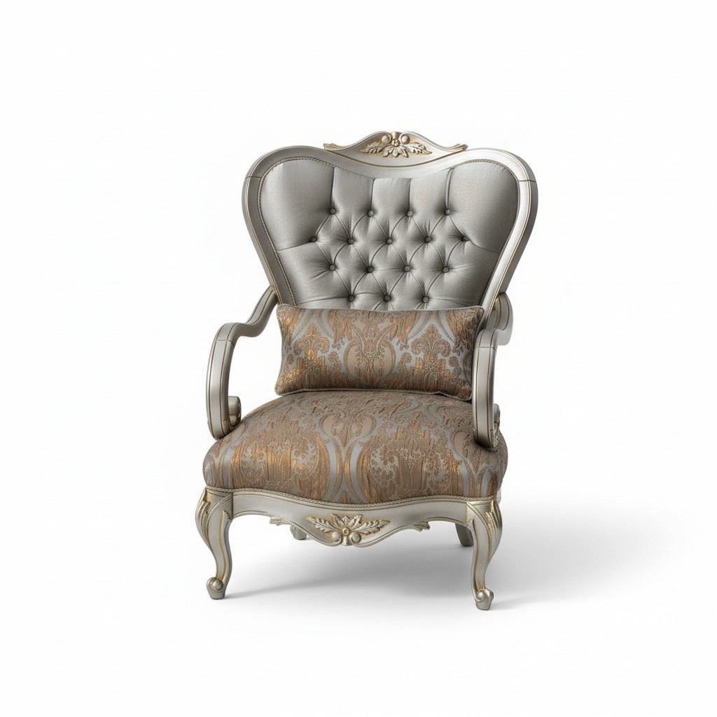 Silver Chesterfield Armchair French Style Furniture Chair Single Seater