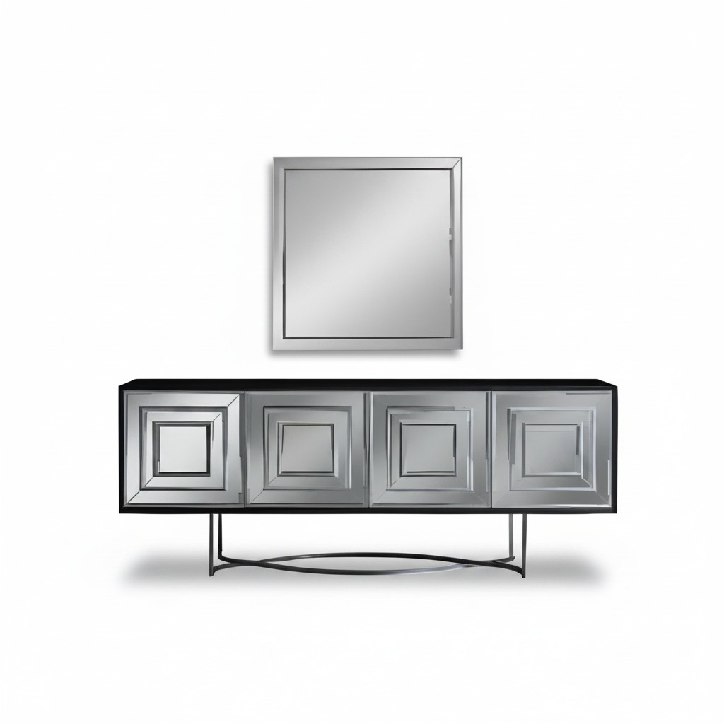 Silver sideboard with square mirror table set exclusive furniture