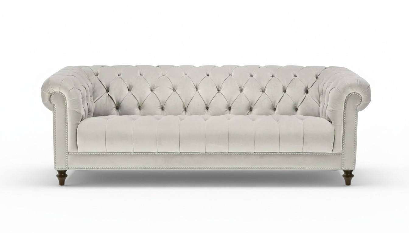 Silver Three Seater Fabric Design Couches Upholstery Sofas Original Chesterfield New