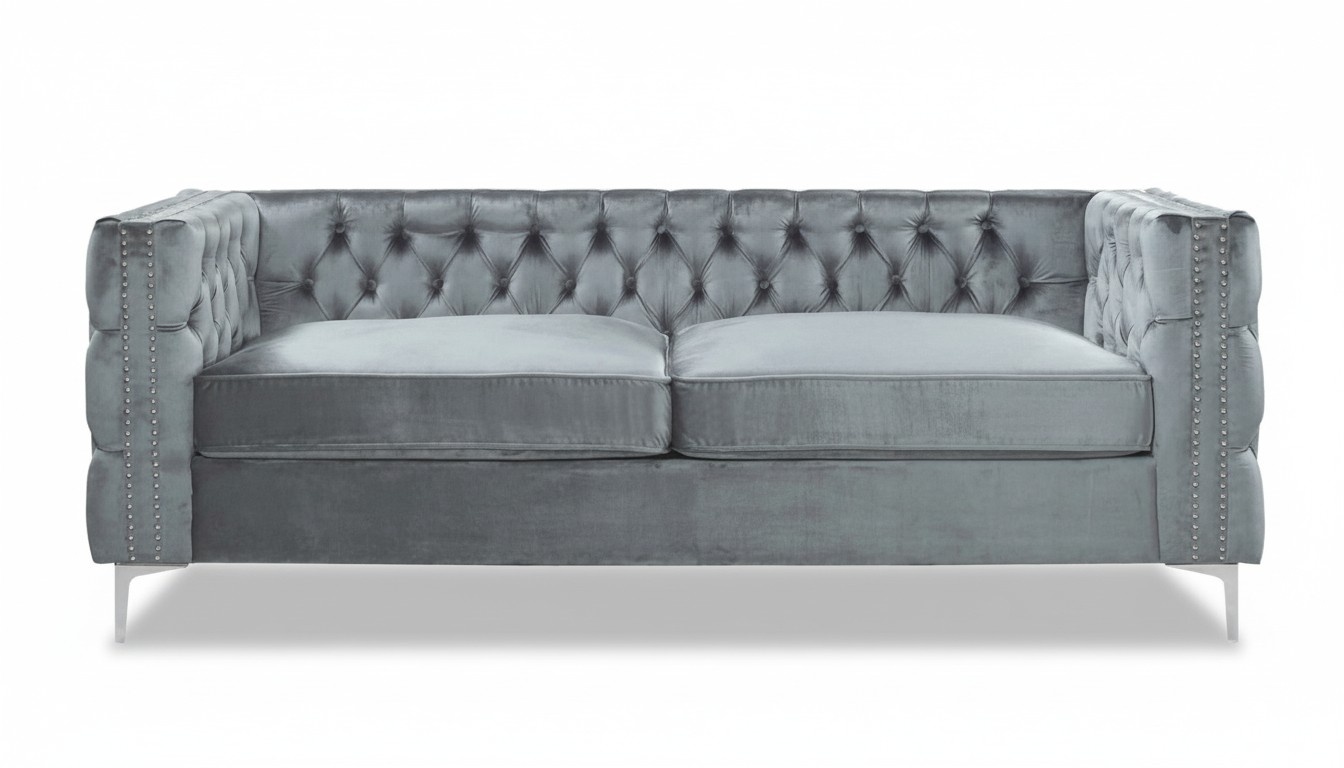 Silver three-seater Chesterfield fabric living room design couches upholstered sofas new