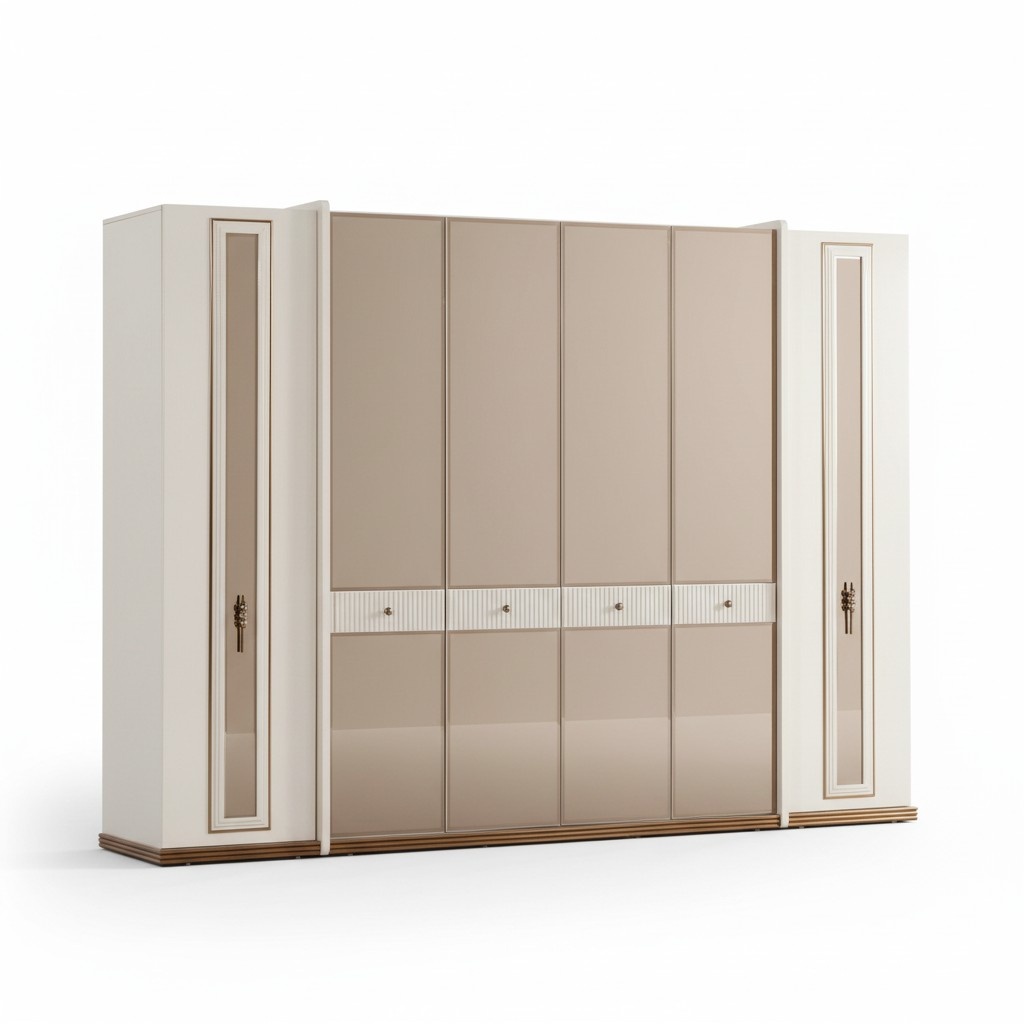 Six-door closet Wardrobe Beige furniture Wooden wardrobe